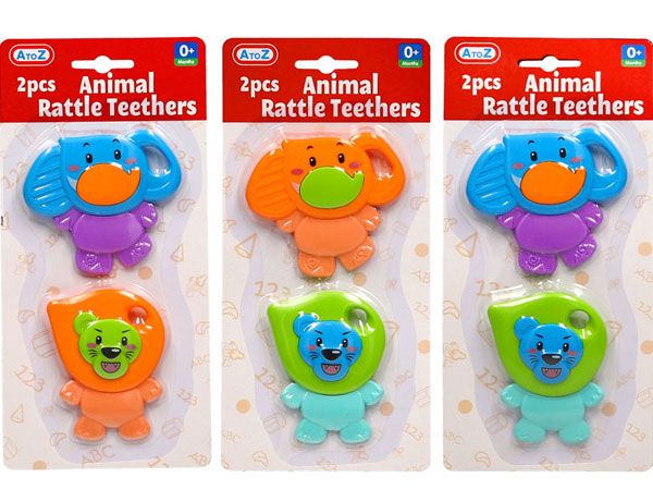 2pce Animal Rattle Teethers, by A to Z Toys,...zzz