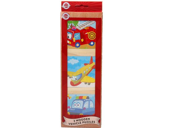 Wooden Classics 3 Pack Wooden Puzzle Vehicle Design, by A to Z Toys