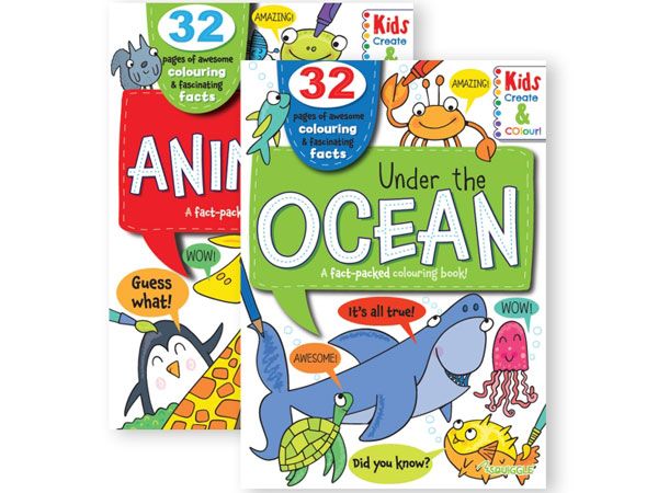 Squiggle A4 Kids Colouring & Facts, Assorted Animals & Ocean Designs
